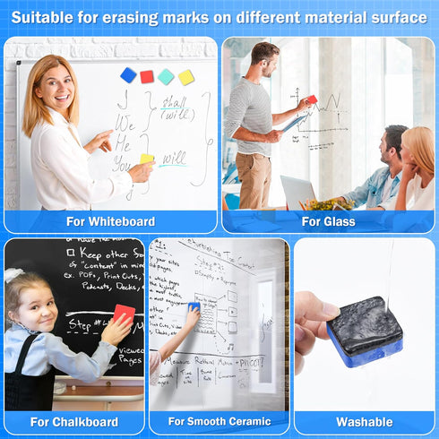 EAONE 48 Pack Dry Erase Erasers, Magnetic Mini Chalkboard Cleaners for Classroom, School, Office, Home, 4 Colors