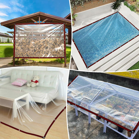 Ouckkhey 12x12 Grommets Clear Tarp Waterproof Tarps Heavy Duty Plastic Tarp with Clear Vinyl Tarps for Outdoor Patio