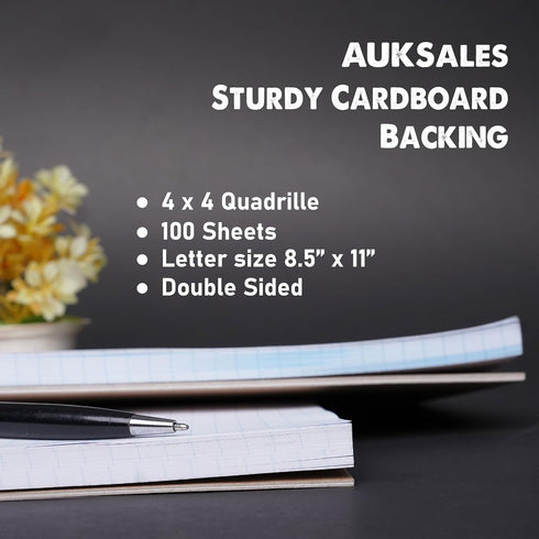 AUKSales Graph Paper Legal Pads, 8.5 x 11 Inches, 100 Sheets, 3 Pack Quad Ruled Paper Pad for School Office Supplies
