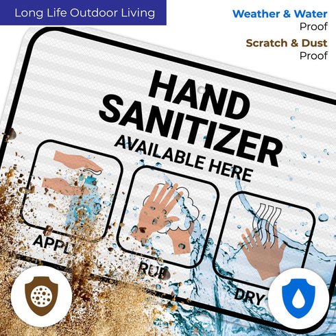12x18 Inches, 3M .063 Hand Sanitizer Available Here with Apply Rub and Dry Hands Graphic Sign, EGP Reflective Aluminum