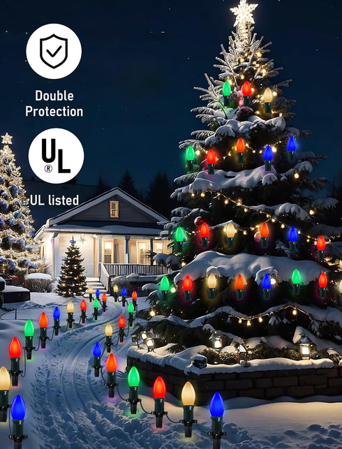 C9 25Ft 26 C9 Bulbs, LED Christmas Lights Outdoor Outdoor Christmas Decorations String Light Waterproof with LED
