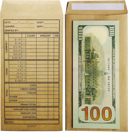 Cashier Deposit Report Envelopes - Self Adhesive Flap for Coins, Cash, 3.5'' x 6.5'', 500/Box