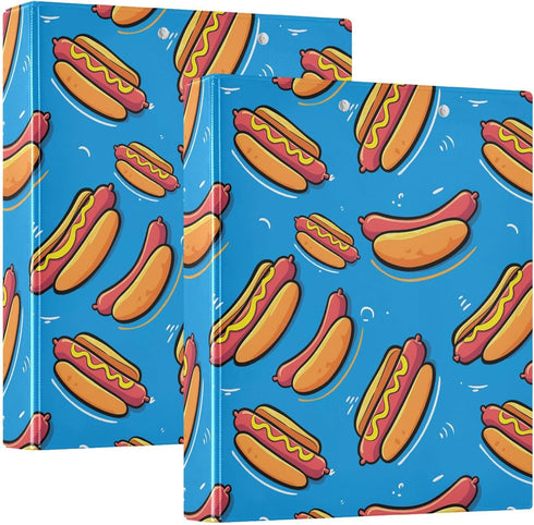 Aslsiy 3 1.5 Inch Kids Ring Binder Hot Dog with Mustard and Ketchup Girls Round Clipboard Binder Decorative Harcover