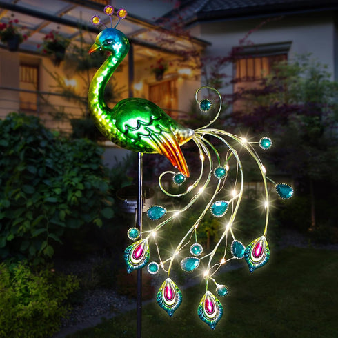 Glintoper Solar Garden Lights, 39 Inch Height Outdoor Metal Peacock Decorative Stakes for Lawn Pathway Decoration
