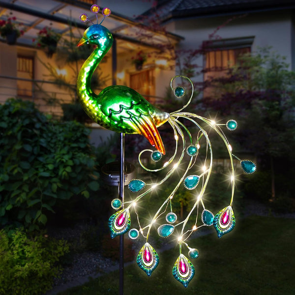 Glintoper Solar Garden Lights, 39 Inch Height Outdoor Metal Peacock Decorative Stakes for Lawn Pathway Decoration