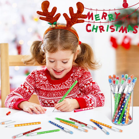 Christmas Stackable Pencils Bulk with Eraser, Multi Point Stackable Push Pencils for School Supplies (48 Pcs)