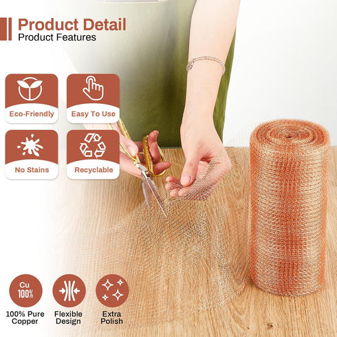 Gisafai Copper Mesh Rodent Control for Mice Rat, 8" x 100 ft Pure Copper Fill Fabric Hole Filler