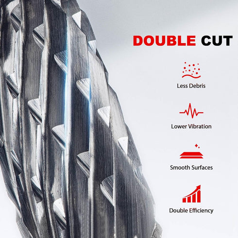 HAUTMEC Tungsten Carbide Rotary Burr Bit – 1/4" Shank, Double Cut Rotary File for Die Grinder, Professional Grade