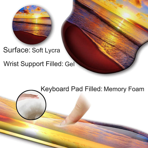Mouse Pad and Keyboard Wrist Rest Support, Non-Slip PU Base, Gel Mouse Pad with Coaster for Gaming, Office - Sunset