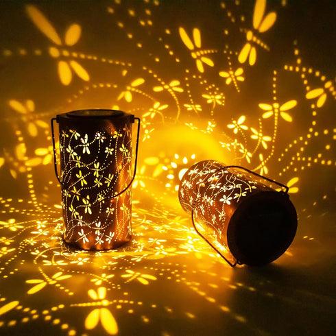 YISITEONE Dragonfly Outdoor Solar Lanterns, Garden Waterproof Metal Hanging Decor Lights for Patio Yard Pathway Lawn