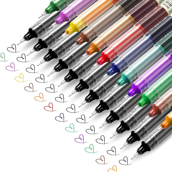 RIANCY Colored Pens for Note Taking, Fine Point Smooth Writing Rolling Ball Black Pens, 24-Pack Coloring Pens