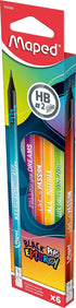 Maped 852000 Ergonomic Three-Sided Pencils Black'Peps Energy with Eraser Head, Pack of 6