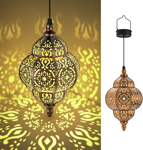 Hapjoy Hanging Solar Lights Outdoor Garden Decor Solar Lantern Waterproof Plastic Moroccan Outdoor