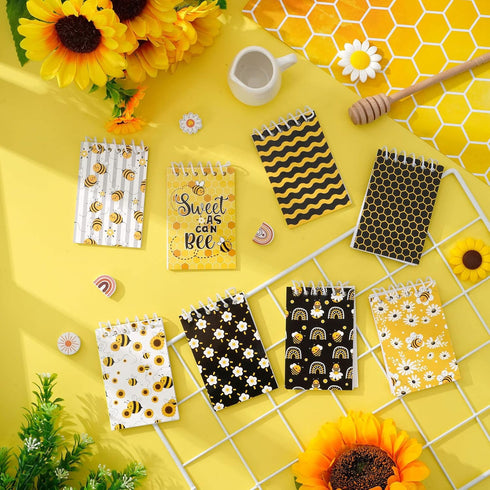 Whaline 48 Pack Bee Spiral Mini Notebook - Cute Honey Bee Themed Memo Pads for Office School Home Note Taking