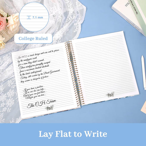 CAGIE Hardcover Spiral Notebook – 8.5 x 11, College Ruled, 200 Pages, Aesthetic Floral, Large Pockets for Women