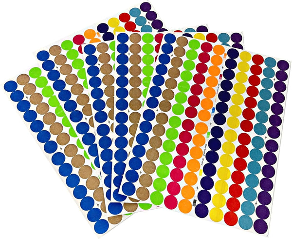 Tag-A-Room 2100 Colored Dot Stickers, 3/4 Inch Round Color Coding Labels, 10 Bright Colors, 8 1/2" x 11" Sheet