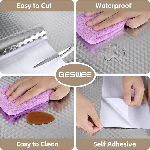 BESWEE 15.7''x315'' Countertops Stainless Steel Contact Paper for Appliances Stainless Steel Wrap for Kitchen Peel