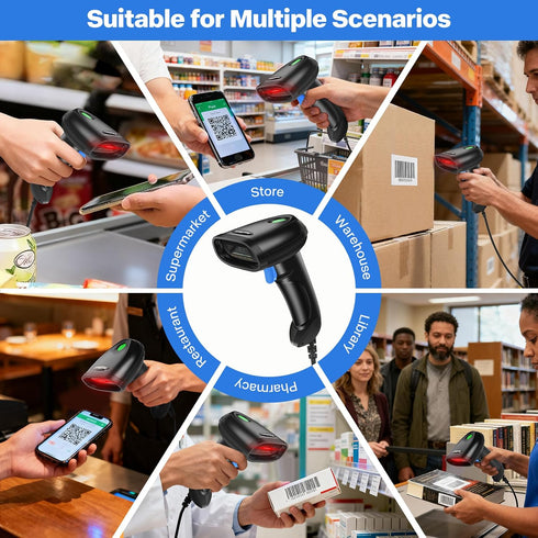 PecuMecu 2D PDF417 (TM-10CS) USB Barcode Scanner with Stand, Handheld QR Code Scanner Data Matrix Bar Code Reader