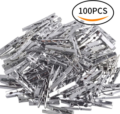 Mini Clothespins, 100 Pieces Plastic Utility Paper Clip, Silver Color, 3.5 x 0.5cm x 0.7cm, Craft Clips, Photo Peg Pin