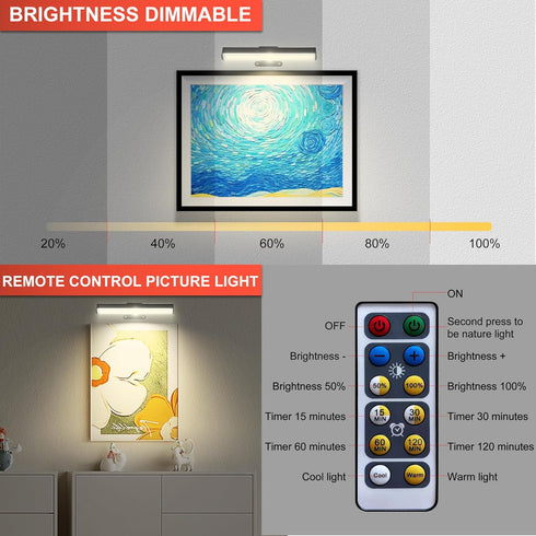 HIPTOKING 4pcs 3 Dimmable, Battery Operated Picture Light with Lighting Color,Painting Light for Wall with Remote,Led