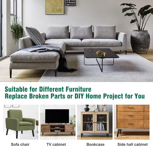 FoDau770 5 Inches, Set 4, 5/16" Black Rubber Wood Furniture Legs Straight Tapered Wood Feet Mid Century Sofa Legs