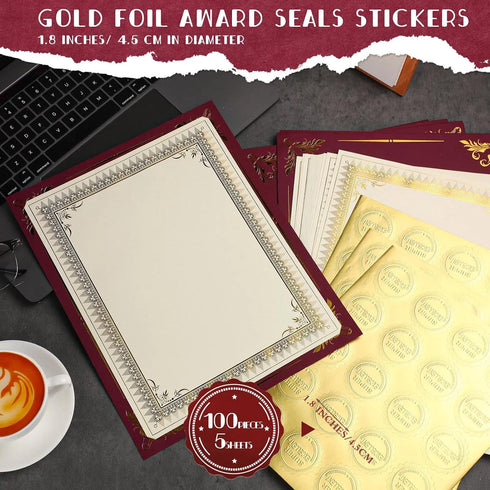 Fainne 100 Sets 8.5 X11 Certificate Paper Kit Single Sided Awards Holder with Foil Border for Certificate Covers Award
