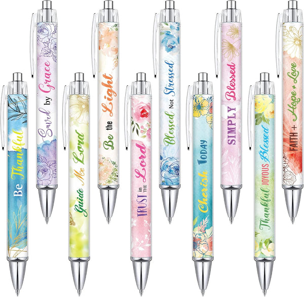 Tinlade 10 Pieces Christian Pens for Women, Inspirational Quotes, Bible Verse Ballpoint Pens for Office (Fresh Flower)