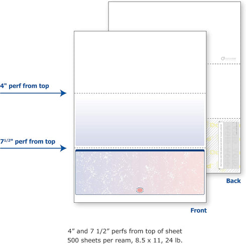 DocuGard Blue/Red Prismatic Bottom Check - 8.5 x 11 Inches, 24 lb, 500 Sheets, 1 Check Per Sheet