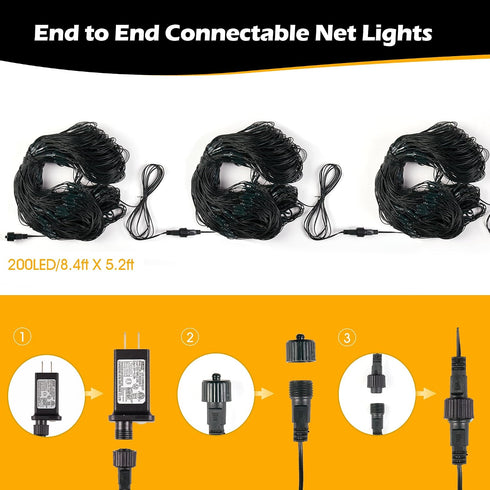 200 8.4ft 5.2ft 8 BlcTec Christmas Net Lights, LED x Outdoor Christmas Lights with Modes, Timer, Connectable