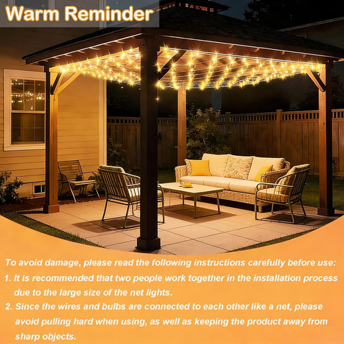8ft 8ft 180LED 8 x Net Lights, Gazebo Lights Outdoor Modes Timer, Waterproof Connectable Christmas String Lights Clear