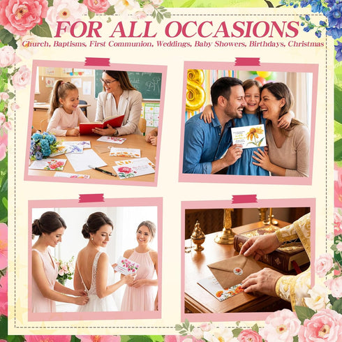 Resholder 100 Sets Christian Greeting Cards Bulk with Envelopes Stickers, Religious Bible Verse Cards Scripture
