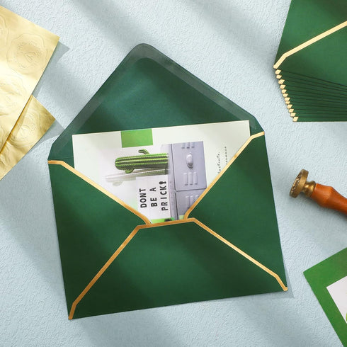 Teling 50 Pcs A7 Envelopes 5 x 7 Card Envelopes and 50 Pcs Gold Embossed Wax Seal Envelopes for Graduation Invitation