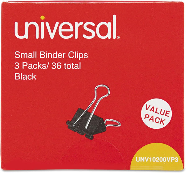Universal 10200VP3 Small Binder Clips, 3/8-Inch Capacity, 3/4-Inch Wide, Black, 36/Pack
