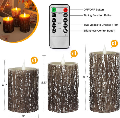 3D Sets 24 4" 5" 6" Pack 3 Enpornk Flameless Candles Battery Operated Pillar Pine Effect Real Wax Flickering Wick