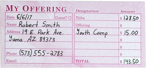 Church Offering/Tithe Donation Envelopes, Burgundy, Easy-Open Tab, Fits Bills & Checks, Package of 125