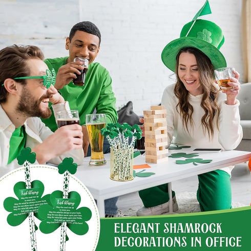 St. Patrick's Day Pencils, Shamrock Pencils with Card, Green Pencils with Greeting Cards, 100 Sets for Gifts