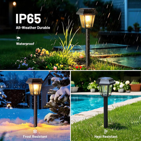 8 Pack 3000K Bulb, Solar Pathway Lights Outdoor Solar Lights Outdoor Waterproof with Tungsten Filament Decor Driveway