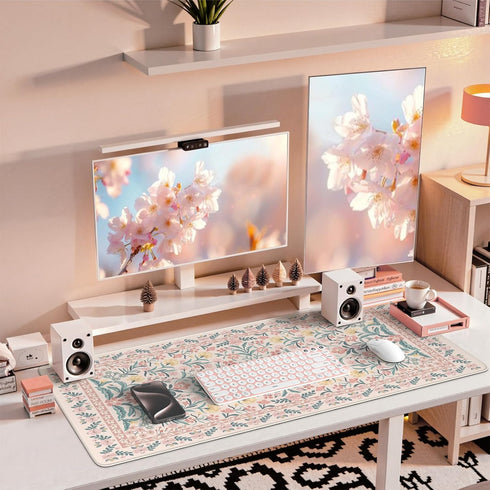 iCasso Pink Floral Desk Mat, Desk Pad, XXL Large Mouse Pad, Anti-Slip Big Mousepad with Stitched Edges, Computer Mouse