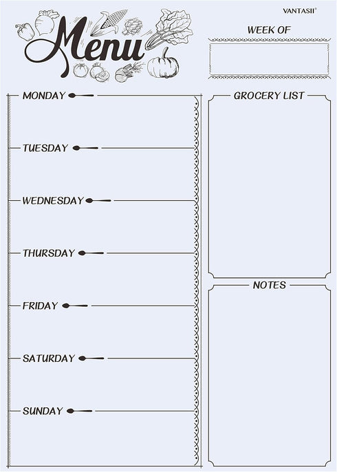 Magnetic Refrigerator Whiteboard, Weekly Menu, Meal Planner, Grocery List, Dry Erase Board