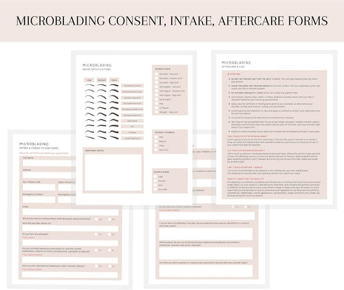 Microblading Client Paper Intake Forms, 100pk, 8.5 x 11” Paper Size, Consent Intake Consultation Aftercare, Brow Shape