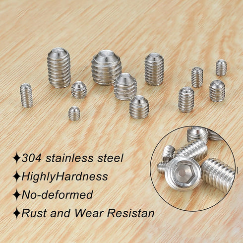 MUZHUPGUZ 240 Set (M3, M4, M5, M6, M8) 304 Pcs Screws Assortment Kit with Allen KeysDurable Metric Cup Point Stainless