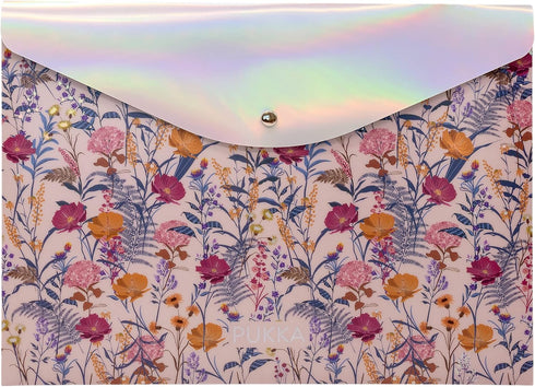Pukka Pad Bloom A4 Stud Wallets, File Storage Folder, 12.6 x 9.25in, Pack of 3, Assorted Floral Designs