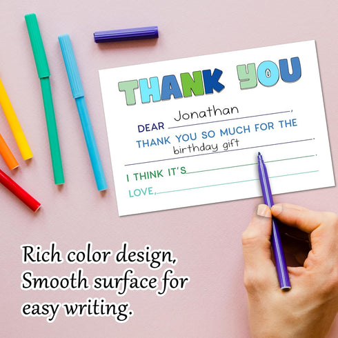 FTRZX 20 Pack 009 Blue Kids Thank You Cards, Minimalist Thank You Card For Baby Shower Birthday Party, Kids Birthday