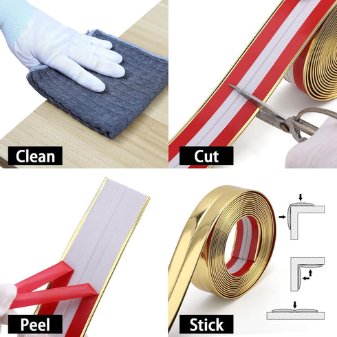 Multifunctional Wall Molding Trim & Corner Guards, Shiny Gold, 16.4ft x 0.8in for Protection and Decoration