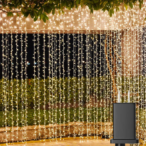 Solhice LED Curtain Lights Outdoor 20ft x10ft, 600 LED Plug in Hanging