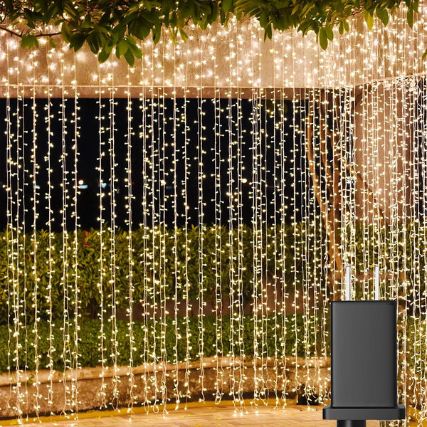 Solhice LED Curtain Lights Outdoor 20ft x10ft, 600 LED Plug in Hanging