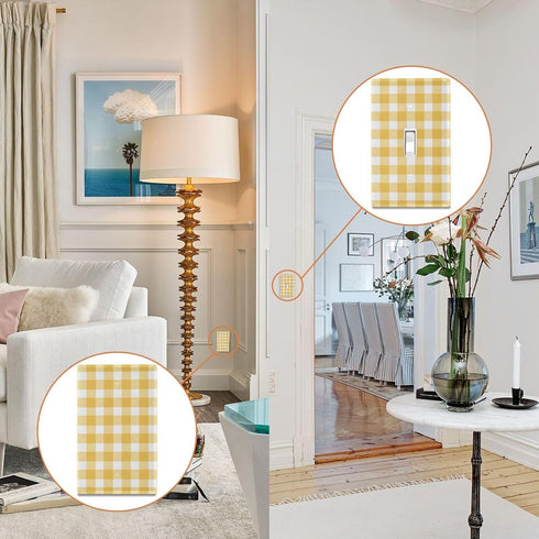 WELLDAY 1-Gang 4.50" 2.76", Butter Yellow Checkered Blank Wall Plate, Standard Size x Polycarbonate Thermoplastic Blank