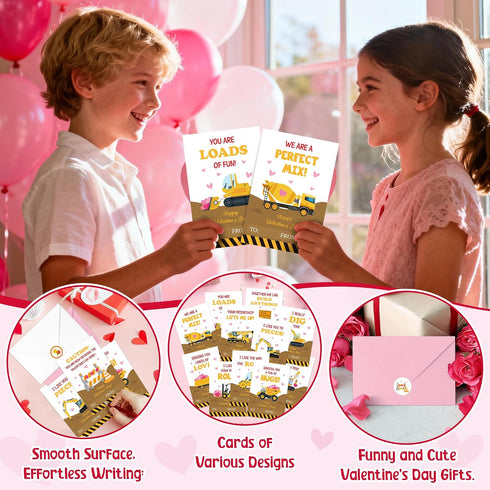72pcs 4 6 TICIAGA Valentines Day Construction Truck Greeting Cards with Envelop and Sticker for Kid, x IN Excavator
