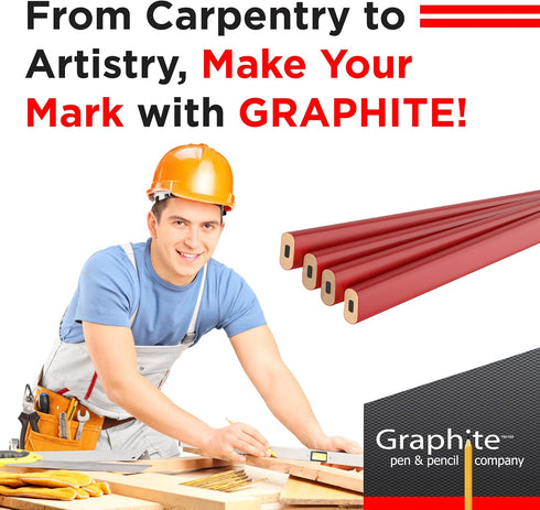 GRAPHITE Hard Lead Carpenter Pencils Bulk - Pack of 12 Pieces, Lumber Wooden Pencil #2 (HB), Red