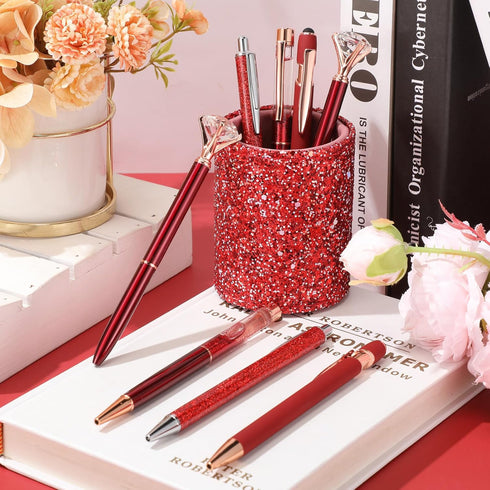 Sabary 8 Pcs Ballpoint Pens with Pen Holder, Metal Crystal Diamond Pens for Desk Organizer & Wedding Gifts